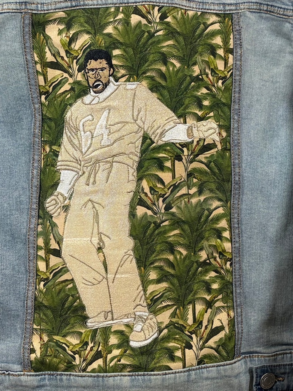 Custom-Embroidered Denim Jacket with Celebrity Bad Bunny